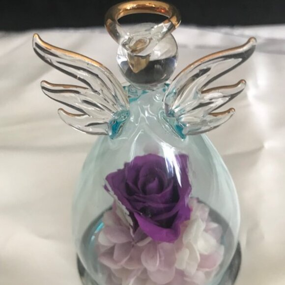 Beautiful Angel Purple Rose Figurine by ANLUNOB. The Only Eternal Rose. - Picture 3 of 6